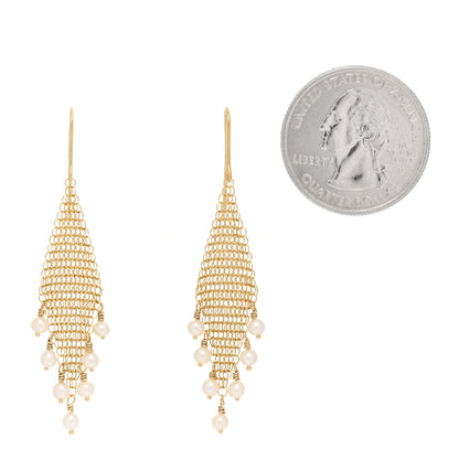 Tiffany 18K Yellow Gold Cultured Pearl Elsa Peretti Mesh Fringe Earrings 2 of 4