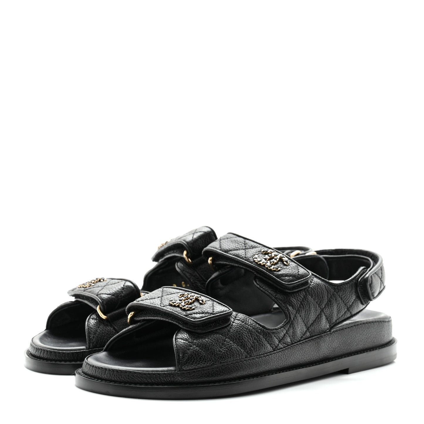 Grained Calfskin Velcro Dad Sandals 37 Black