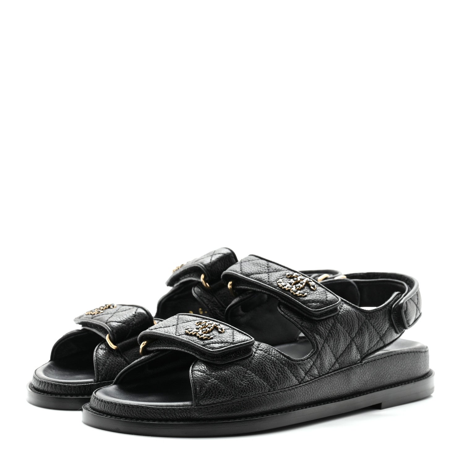 Chanel Grained Calfskin Velcro Dad Sandals 37 Black 3 of 9