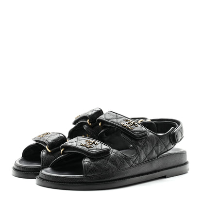 Chanel Grained Calfskin Velcro Dad Sandals 37 Black 3 of 9