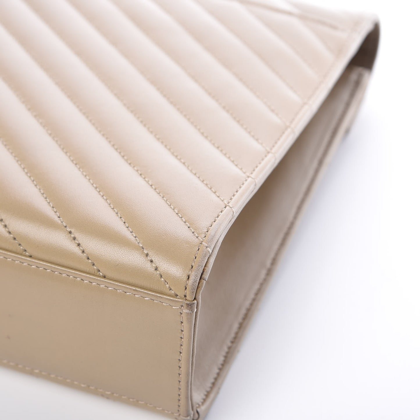 Lambskin Matelasse Chevron Large Monogram Satchel Beige
