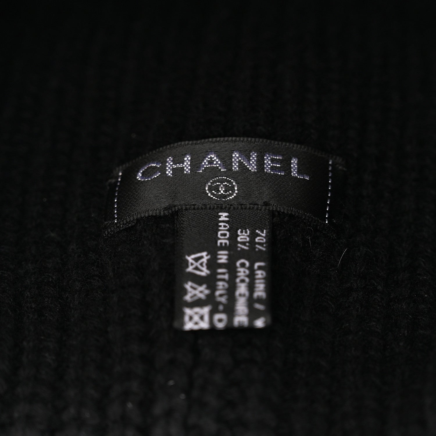 Chanel Wool Cashmere CC Beanie Hat Light Black White 5 of 5