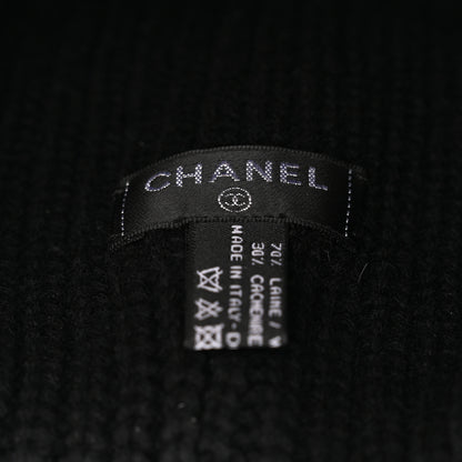 Chanel Wool Cashmere CC Beanie Hat Light Black White 5 of 5