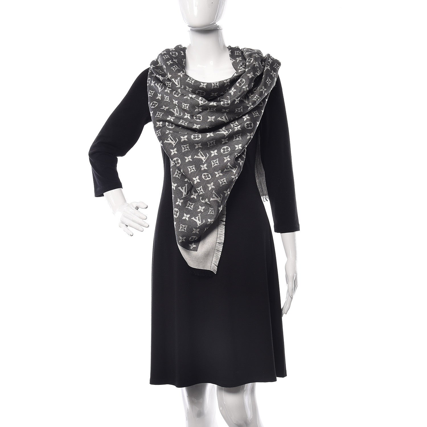 Louis Vuitton Wool Silk Monogram Denim Shawl Black 3 of 7