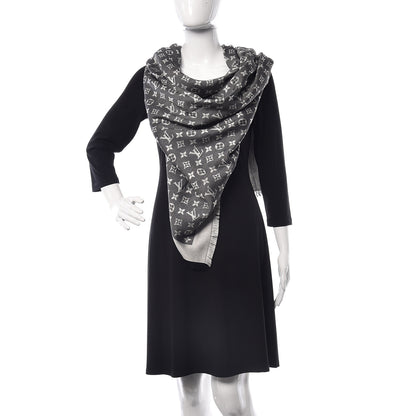 Louis Vuitton Wool Silk Monogram Denim Shawl Black 3 of 7