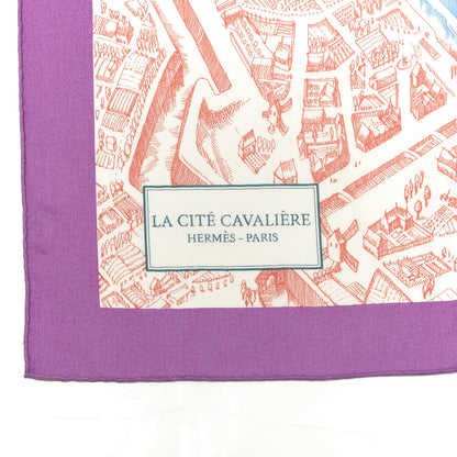Hermes Cashmere Silk La Cite Cavaliere Shawl 140 Mauve Petrole Coral 2 of 4