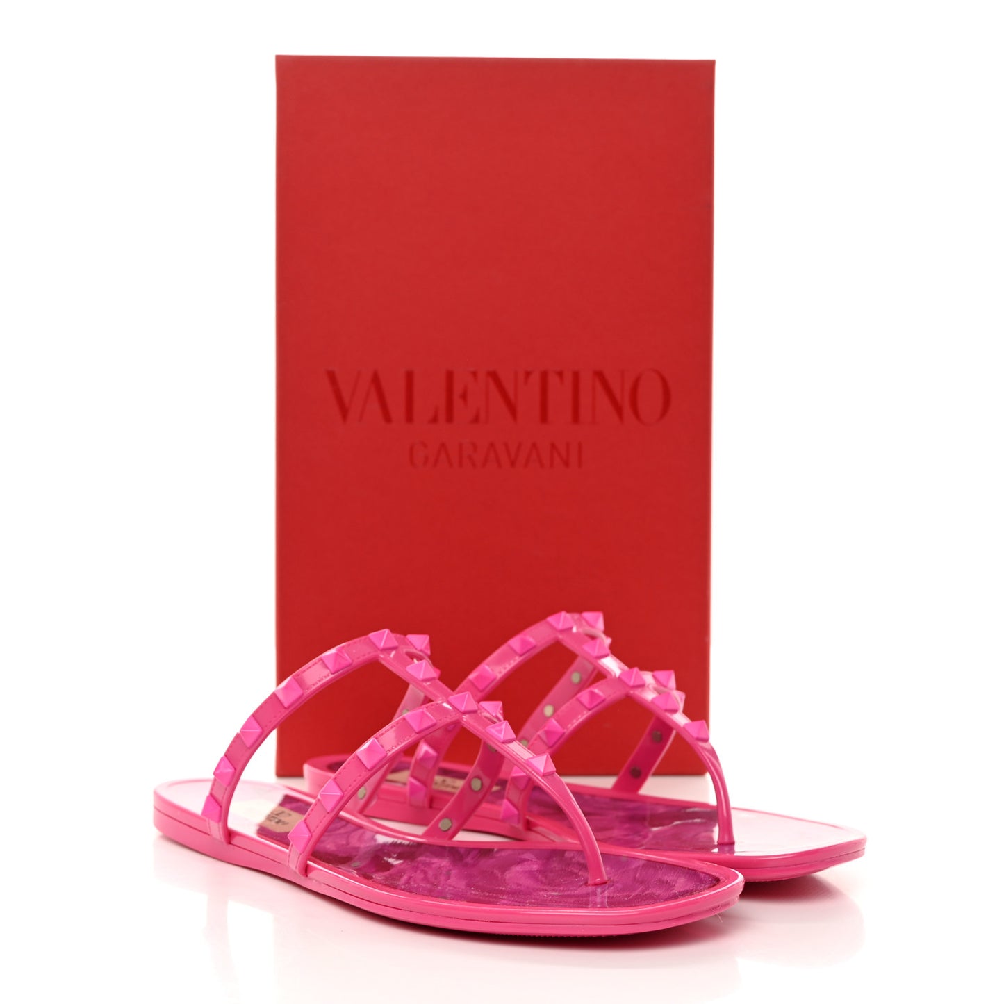 PVC Jelly Rockstud Caged Flat Thong Sandals 39 Pink PP