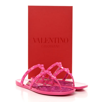 Valentino Garavani PVC Jelly Rockstud Caged Flat Thong Sandals 39 Pink PP 3 of 8