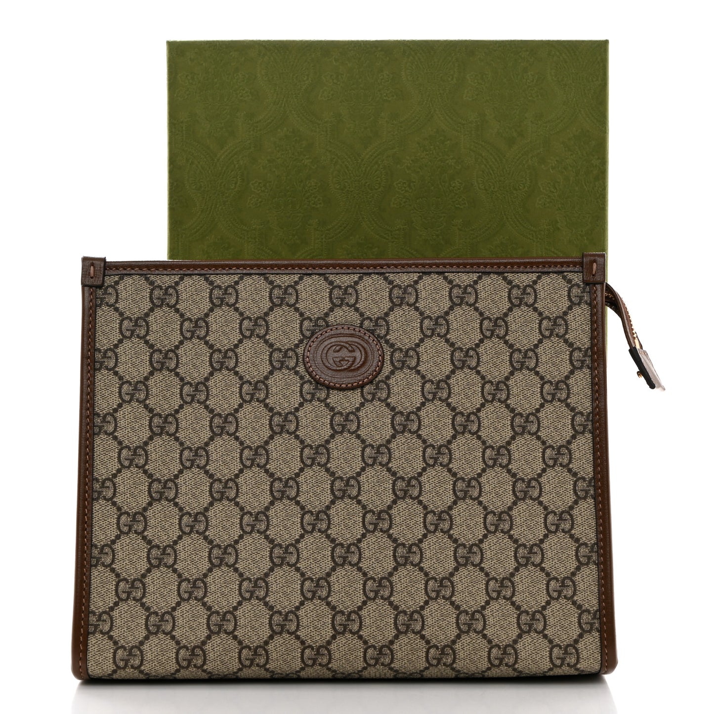 GG Supreme Monogram Azalea Calfskin Retro Interlocking G Beauty Case Beige Ebony Brown Sugar