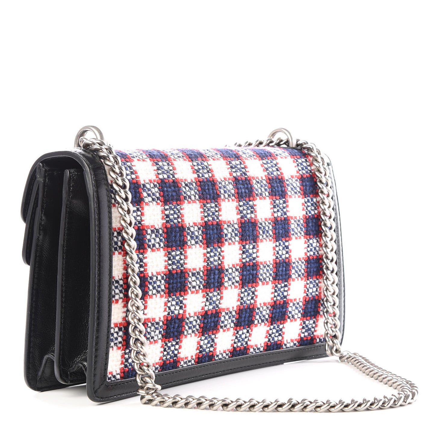 Vintage Tweed Check Small Dionysus Shoulder Bag White Hibiscus Red Marine