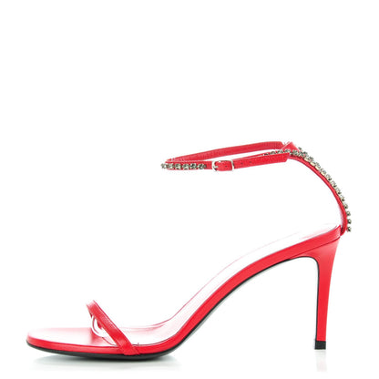 Saint Laurent Crystal Calfskin Kate Ankle Strap Sandals 38.5 Red 1 of 7