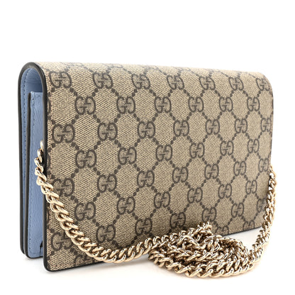 Gucci GG Supreme Monogram Textured Dollar Calfskin Mini GG Marmont Chain Wallet Light Pink Blue Beige 3 of 13