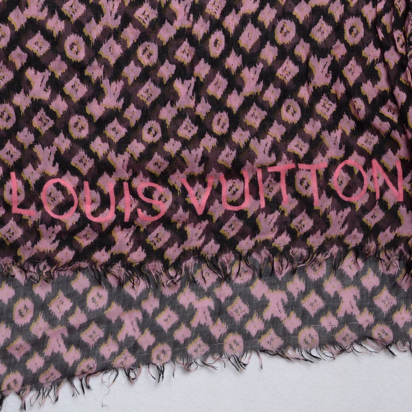 Cashmere Silk Monogram Ikat Etole Stole Black