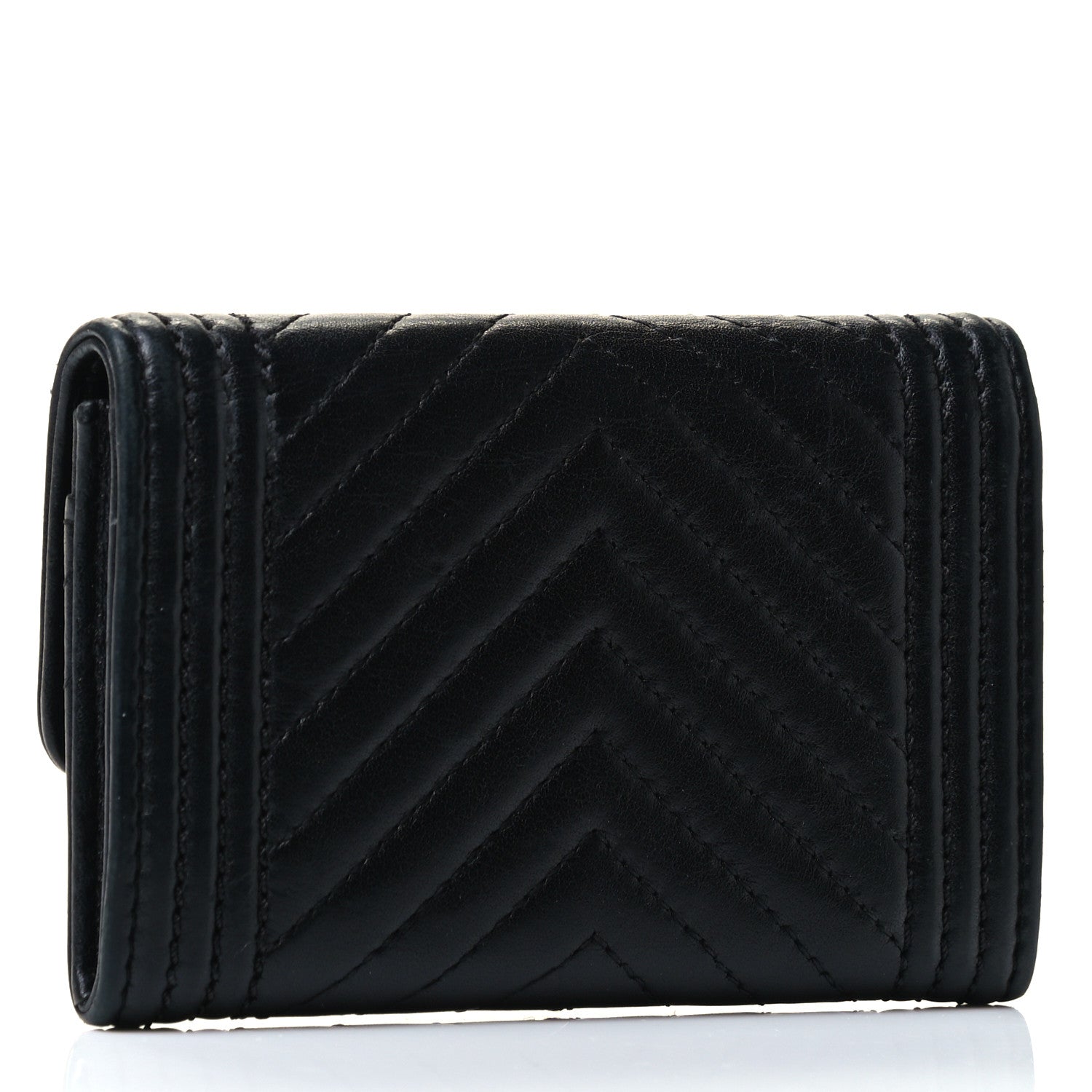 Chanel Lambskin Chevron Quilted Boy Card Holder Wallet Black 2 of 4