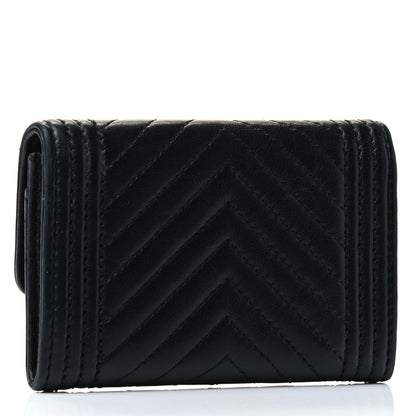 Chanel Lambskin Chevron Quilted Boy Card Holder Wallet Black 2 of 4