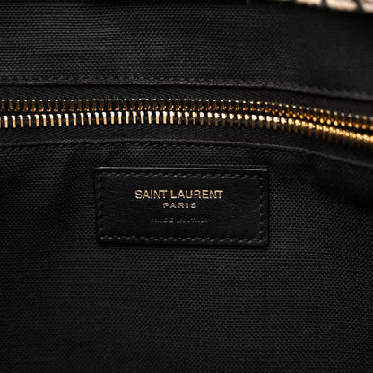 Saint Laurent Embroidered Cotton Linen Rive Gauche Noe Tote Natural Black 6 of 11