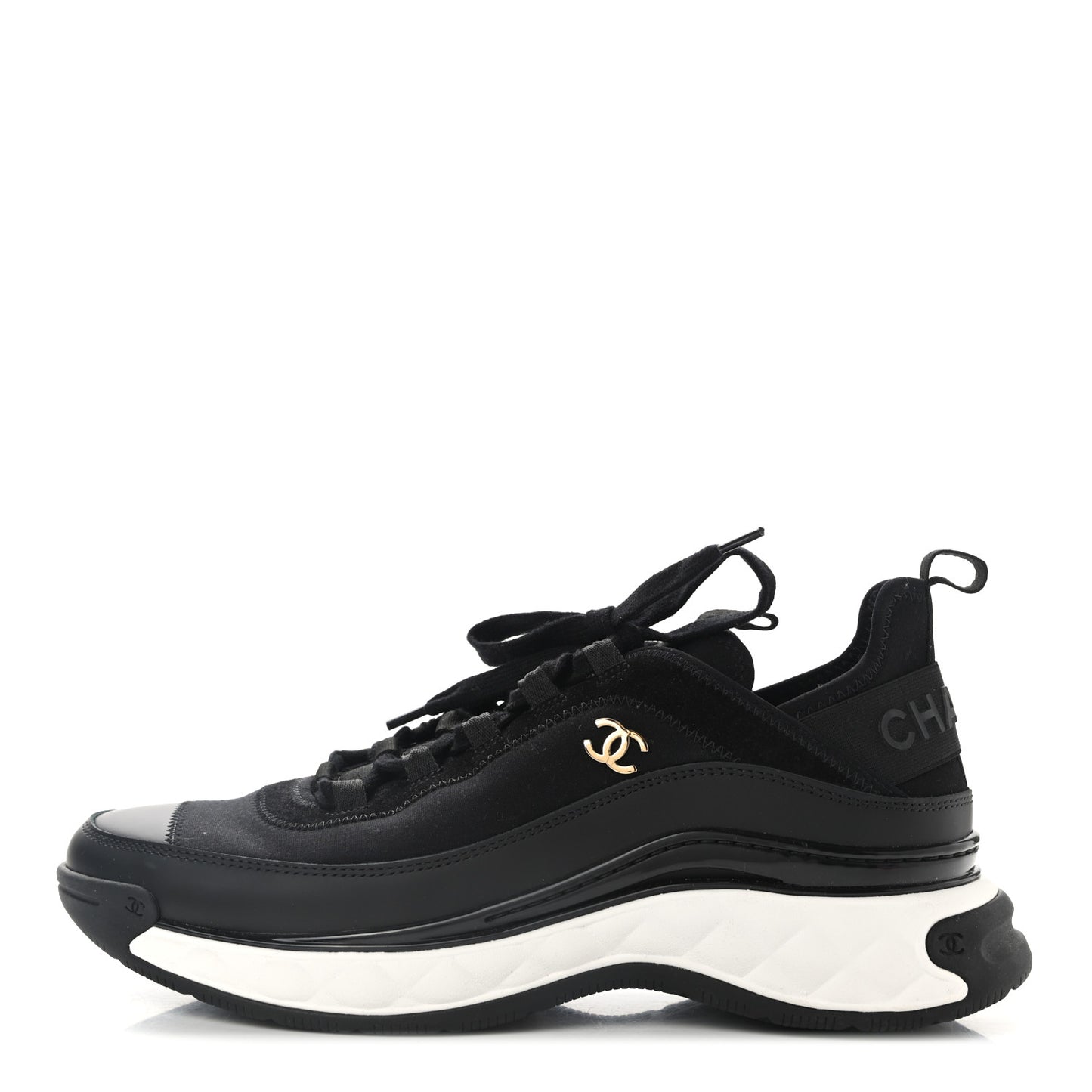 Velvet Calfskin Mixed Fibers CC Sneakers 40.5 Black