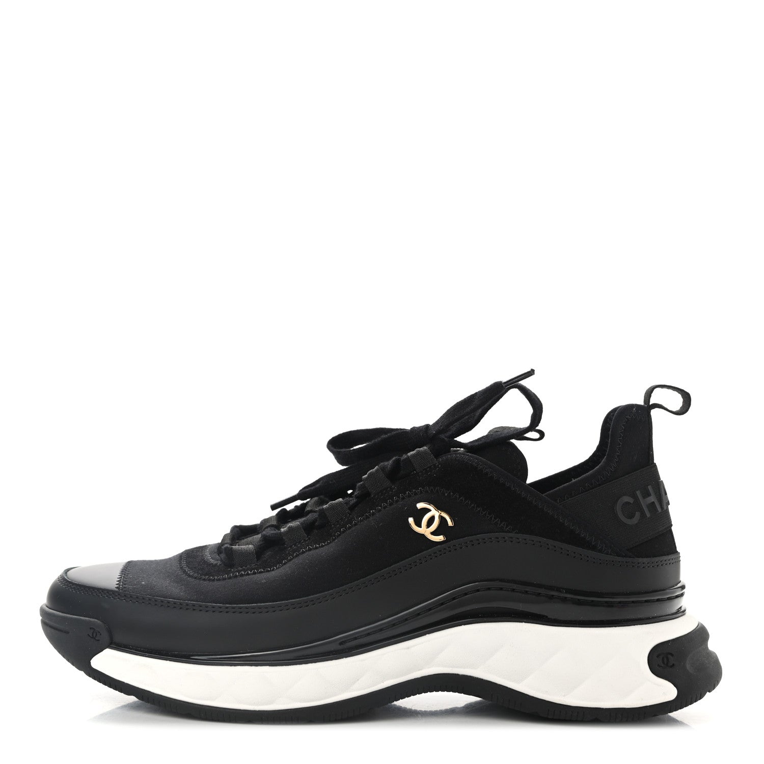 Chanel Velvet Calfskin Mixed Fibers CC Sneakers 40.5 Black 1 of 9