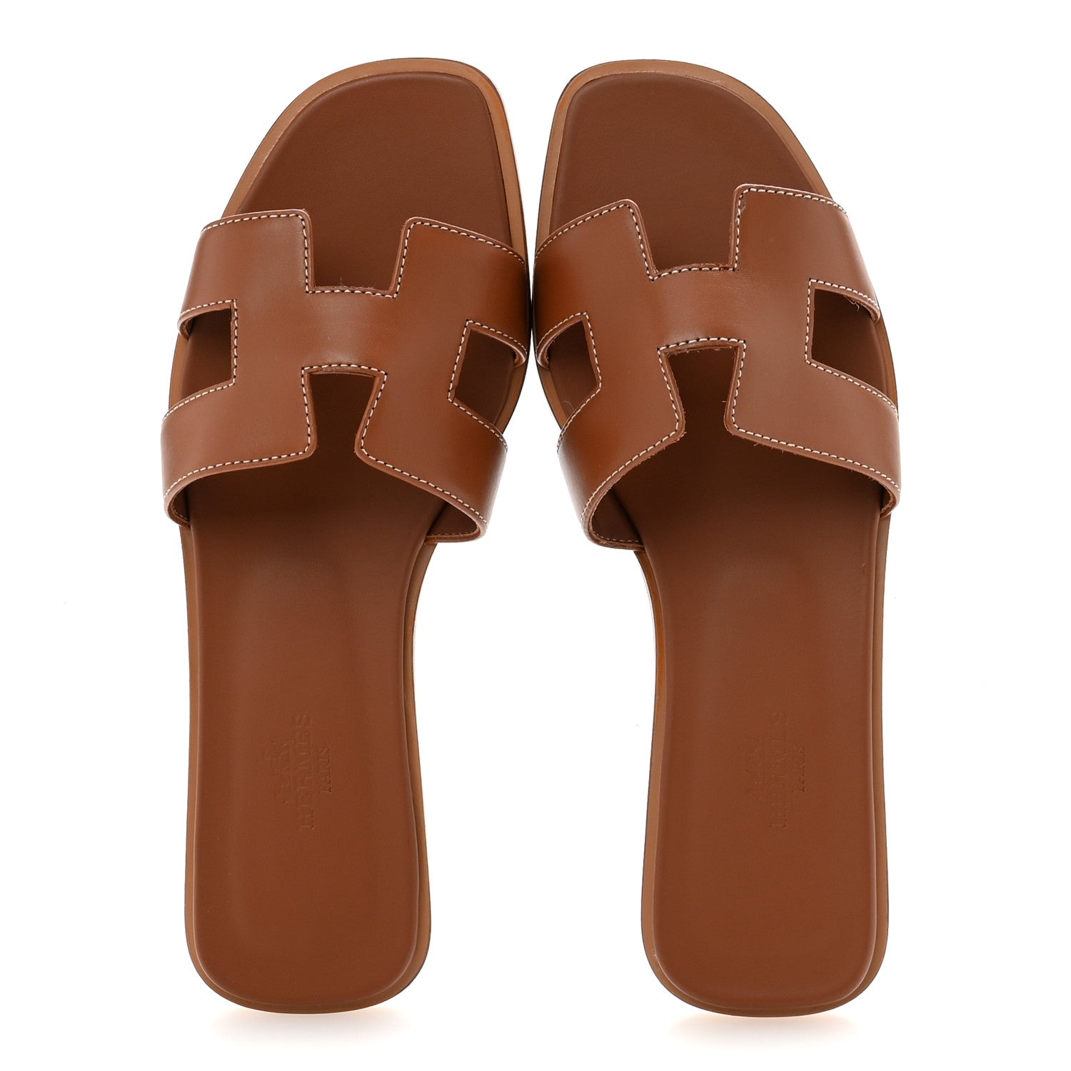 Hermes Box Calfskin Oran Sandals 37 Gold 2 of 9