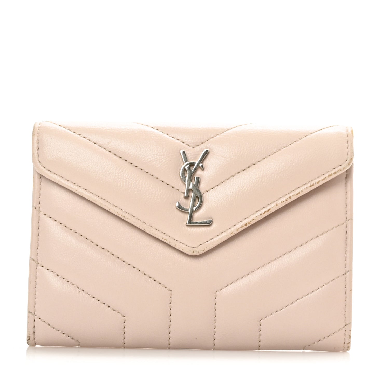 Nappa Matelasse Chevron Small Monogram Envelope Wallet Nude Powder