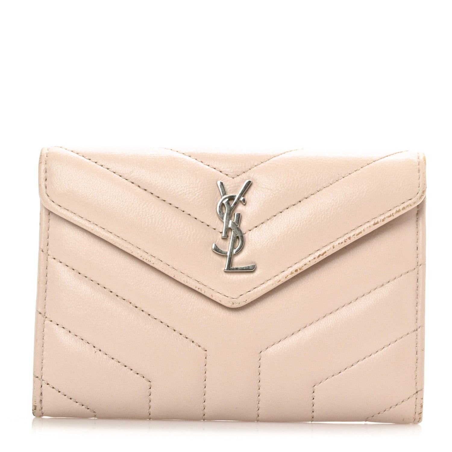Saint Laurent Nappa Matelasse Chevron Small Monogram Envelope Wallet Nude Powder 1 of 7
