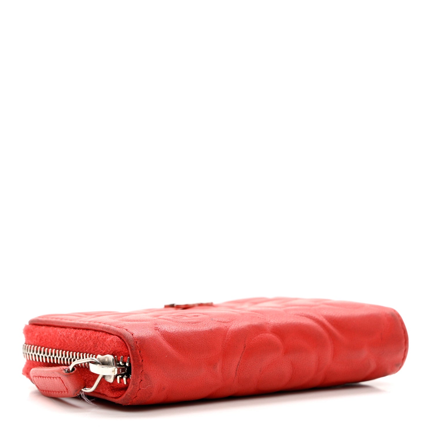 Chanel Caviar Camellia Embossed Zip Coin Purse Red 4 of 11