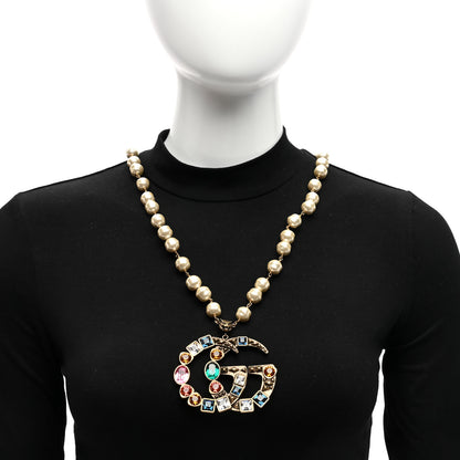 Gucci Crystal Pearl Double G Necklace Aged Gold Multicolor 2 of 6