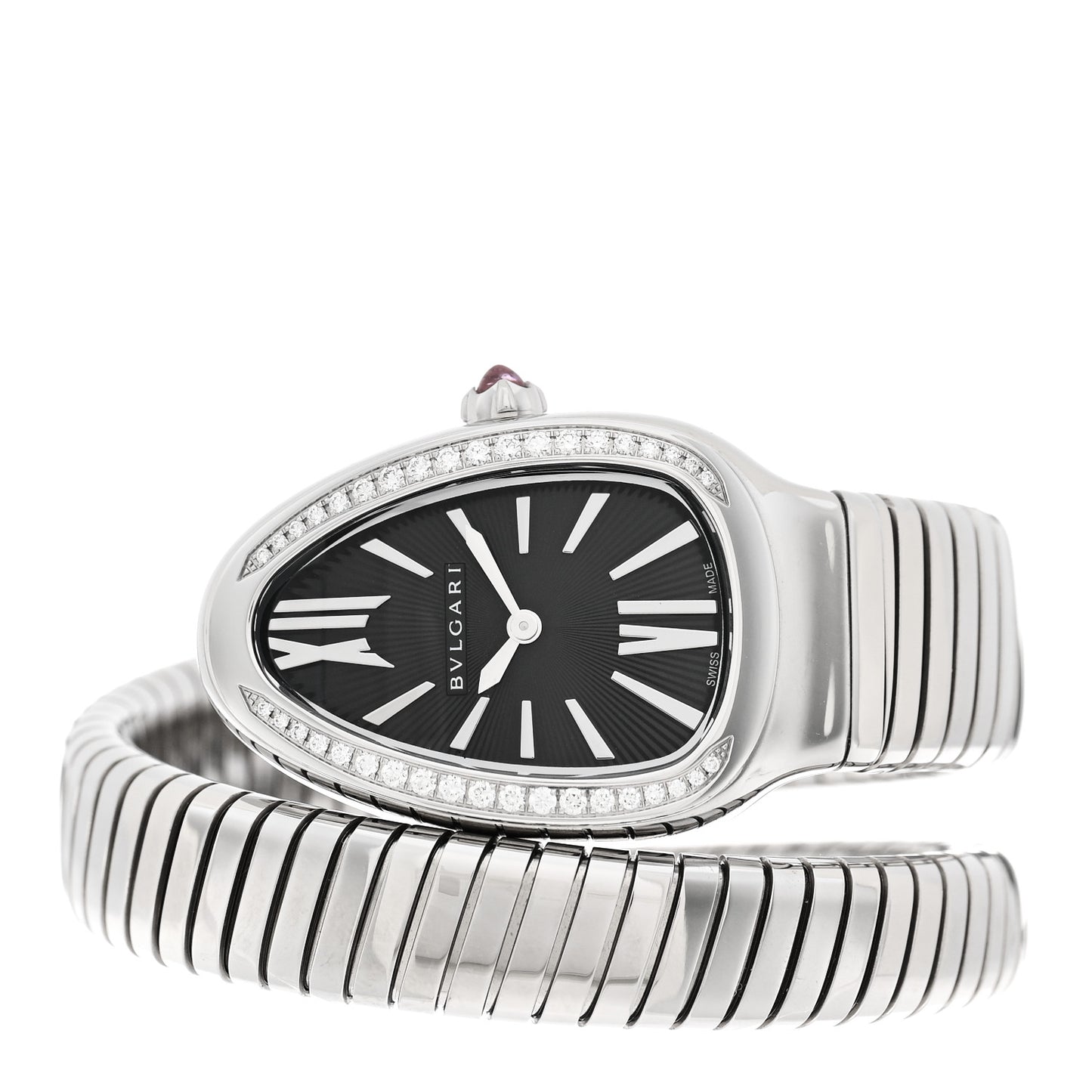 Stainless Steel Diamond Bezel 35mm Serpenti Tubogas Quartz Watch Black