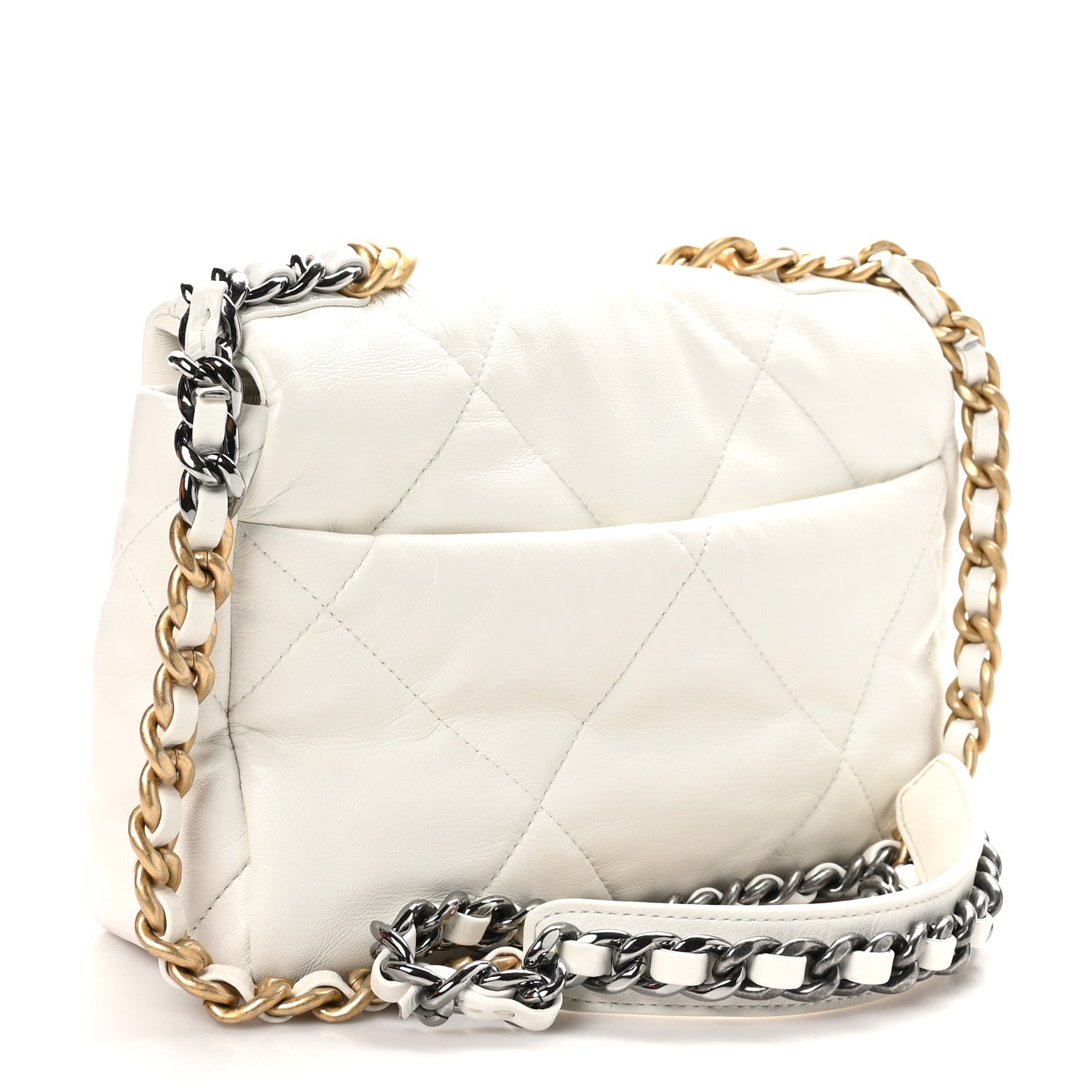 Chanel Shiny Crumpled Calfskin Quilted Medium Chanel 19 Flap White 3 of 11