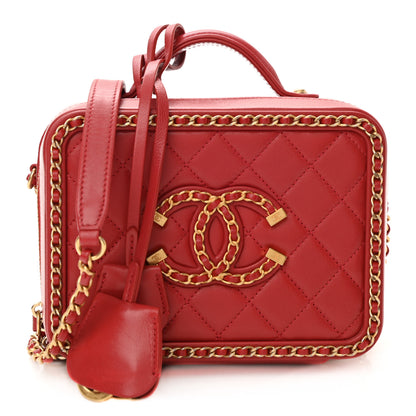Chanel Goatskin Quilted Small CC Filigree Vanity Case Red 1 of 9