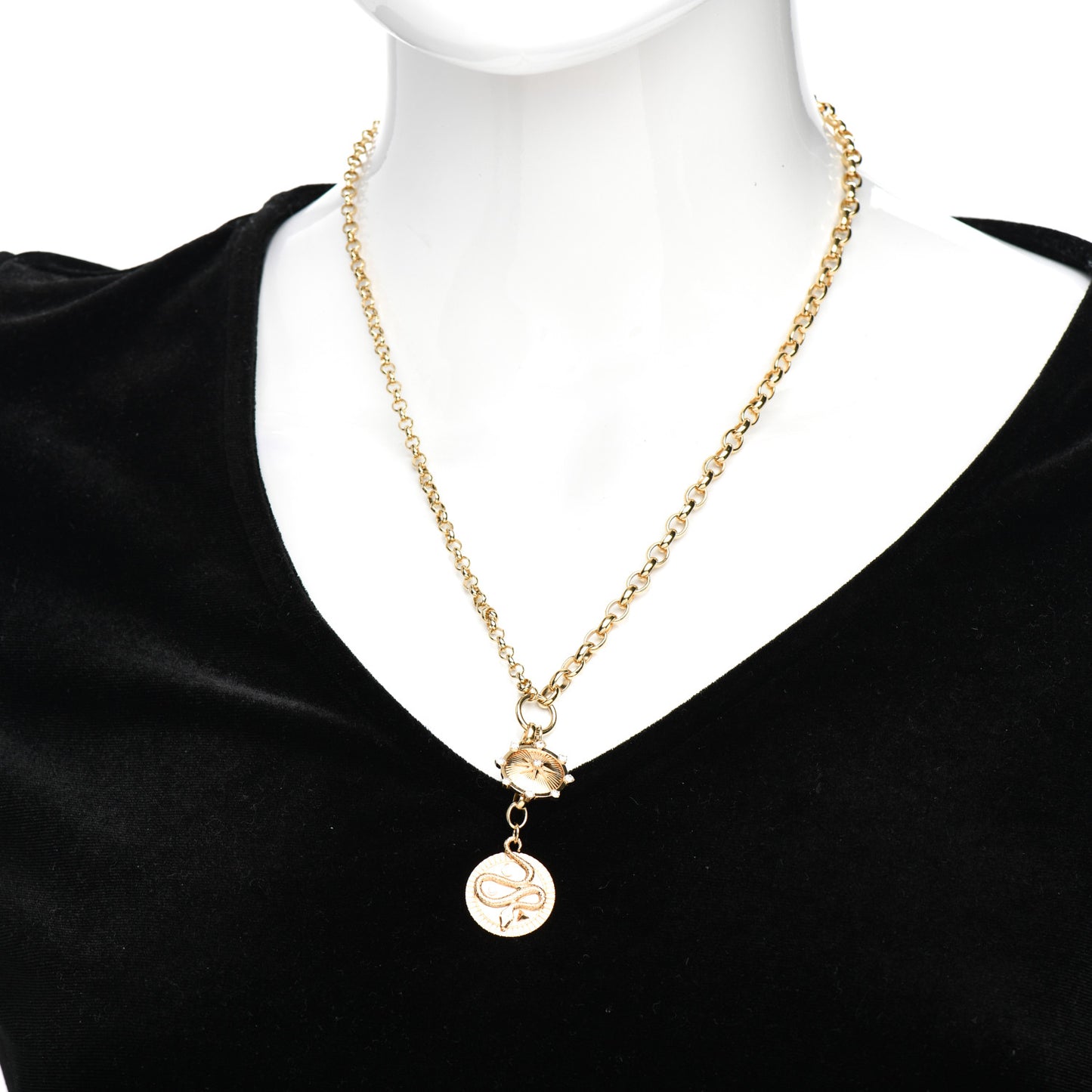 18K Yellow Gold Diamond Medium Wholeness Mixed Belcher Chain Charm Necklace