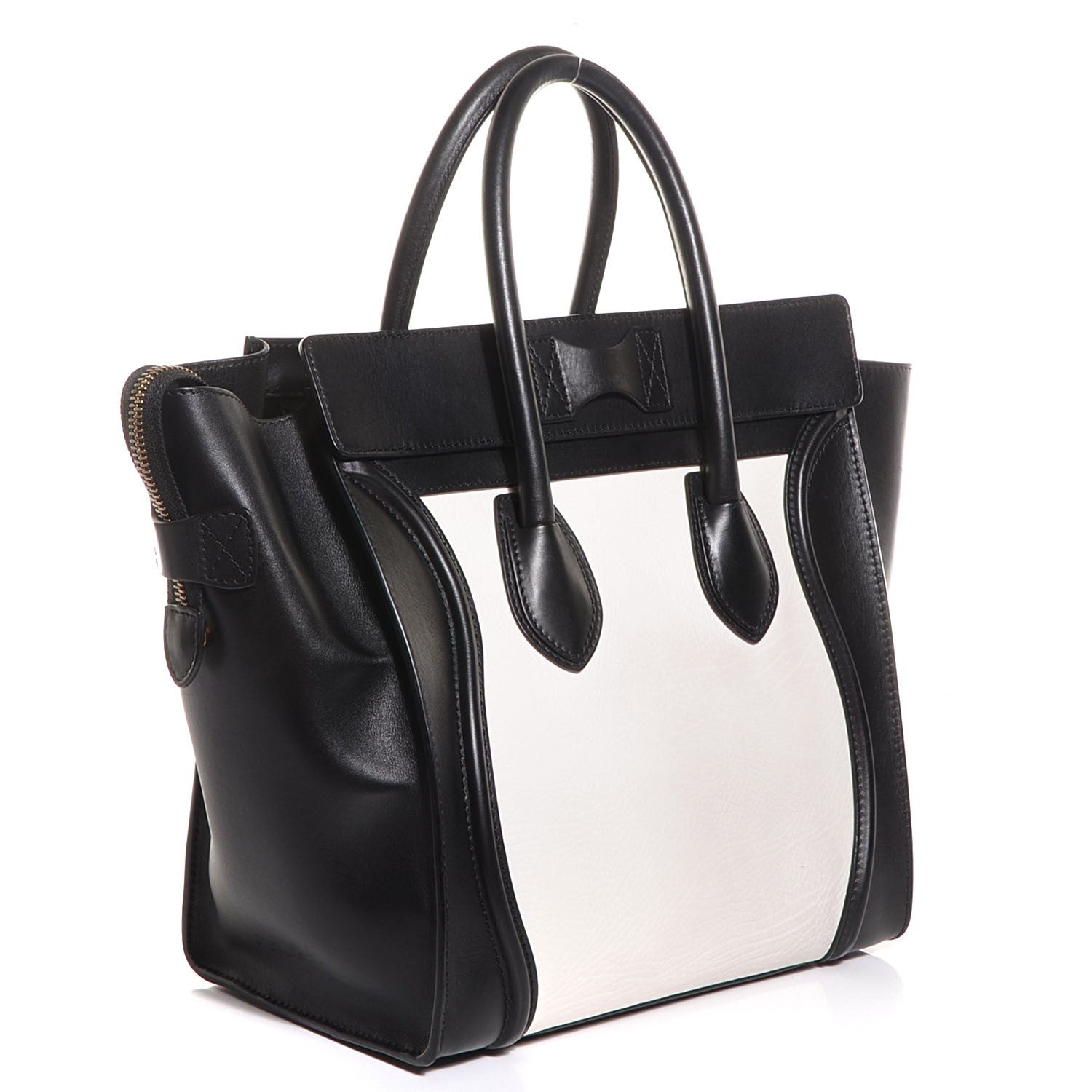 Celine Smooth Calfskin Shrunken Lambskin Mini Bi-Color Luggage Black White 3 of 9