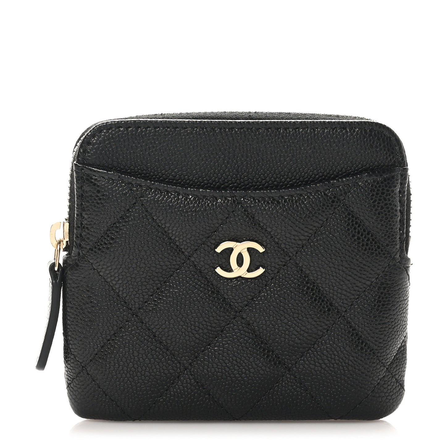 Caviar Quilted Zip Card Holder Wallet Black