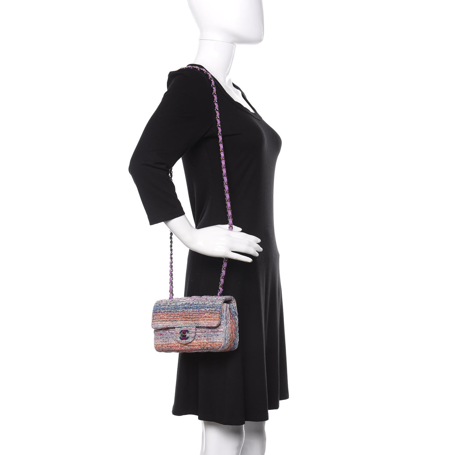 Chanel Tweed Quilted Mini Rectangular Flap Blue Pink Orange 2 of 10
