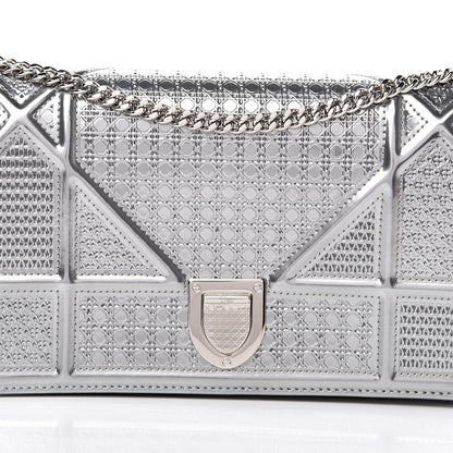 Christian Dior Metallic Patent Micro-Cannage Diorama Wallet on Chain Pouch Silver 10 of 12