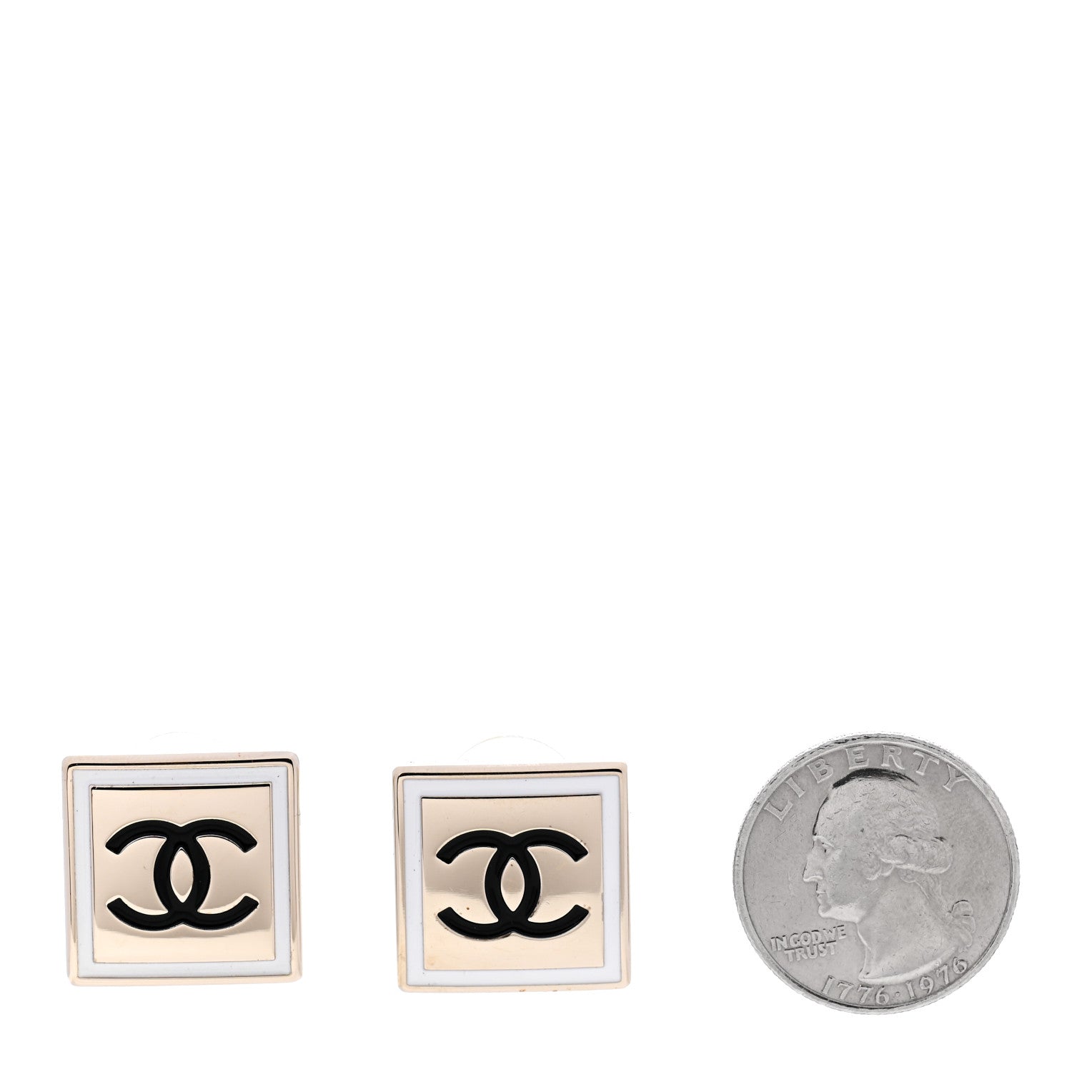 Chanel Metal Enamel CC Square Earrings Gold Black White 2 of 5