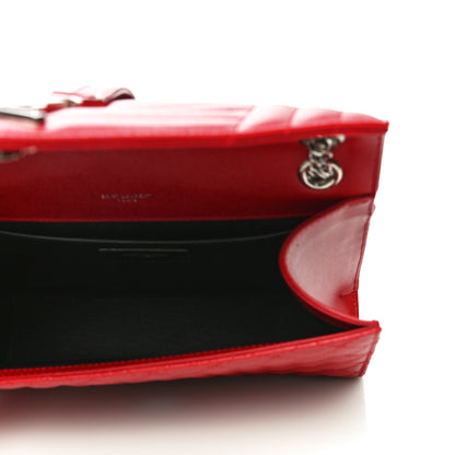 Saint Laurent Grain De Poudre Textured Mixed Matelasse Triquilt Medium Monogram Satchel New Red 7 of 11
