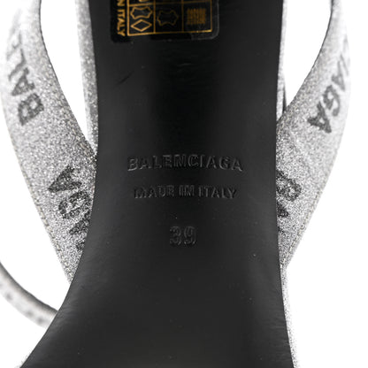 Balenciaga Glitter Allover Logo Ankle Strap Round Heel 80mm Sandals 39 Silver Black 8 of 14