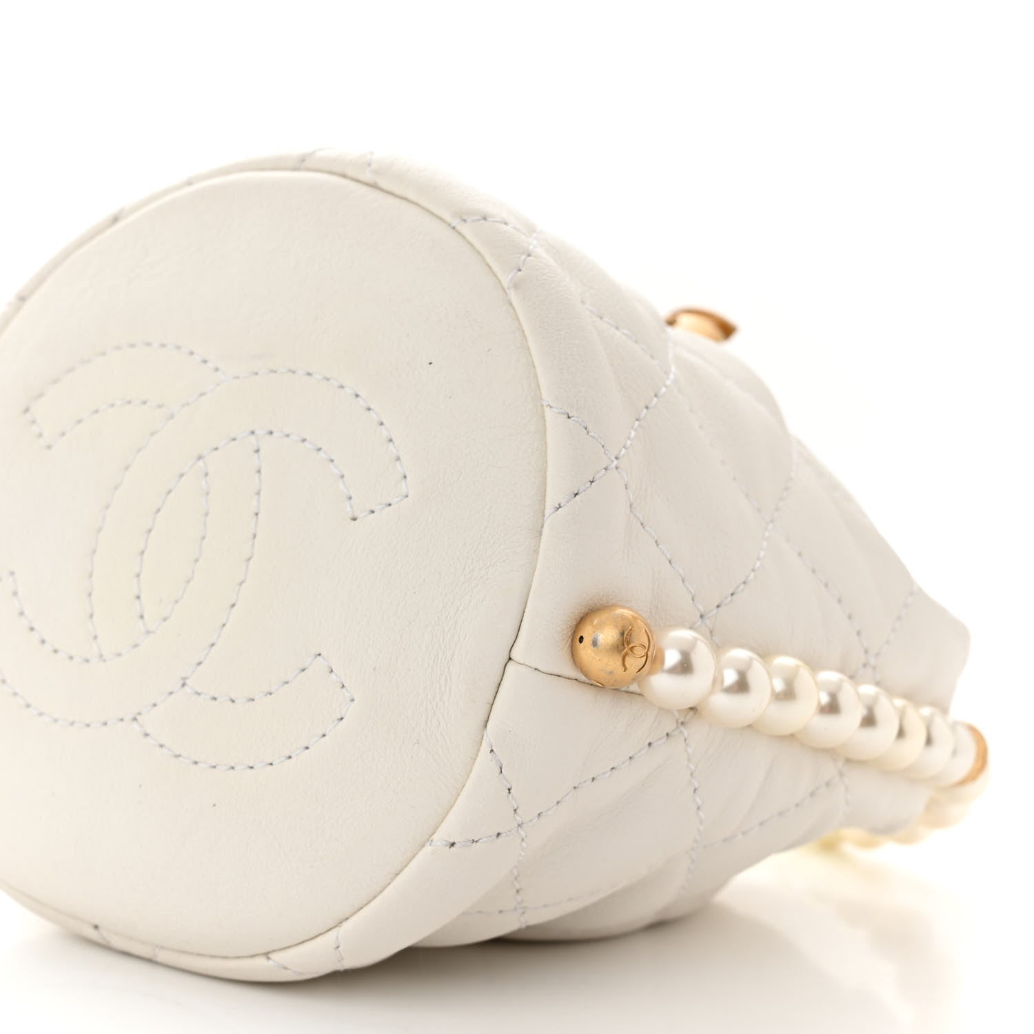 Chanel Calfskin Quilted Pearl Mini About Pearls Drawstring Bucket Bag White 10 of 10