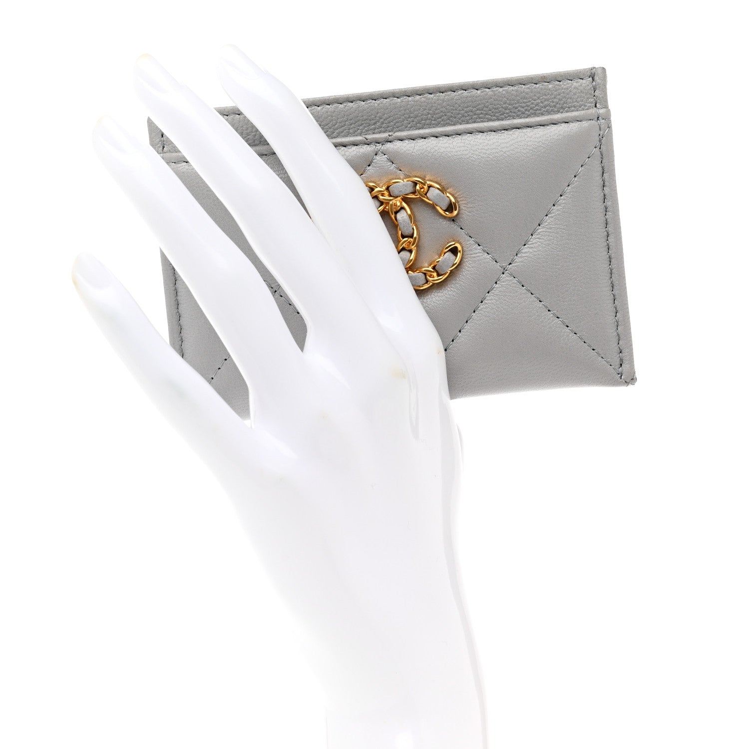 Chanel Lambskin Quilted Chanel 19 Card Holder Grey 2 of 9