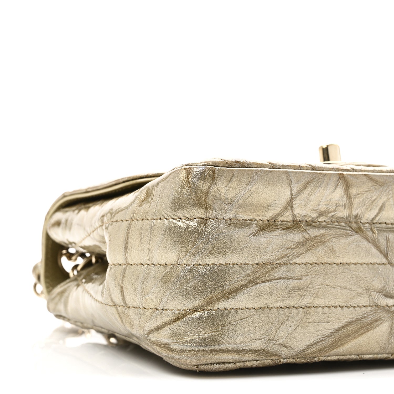 Chanel Patent Metallic Crumpled Calfskin Chevron Quilted Mini Square Flap Gold 9 of 11