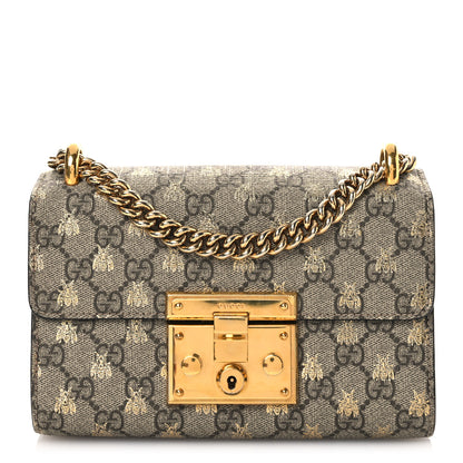 Gucci GG Supreme Monogram Bees Small Padlock Shoulder Bag Black 1 of 13