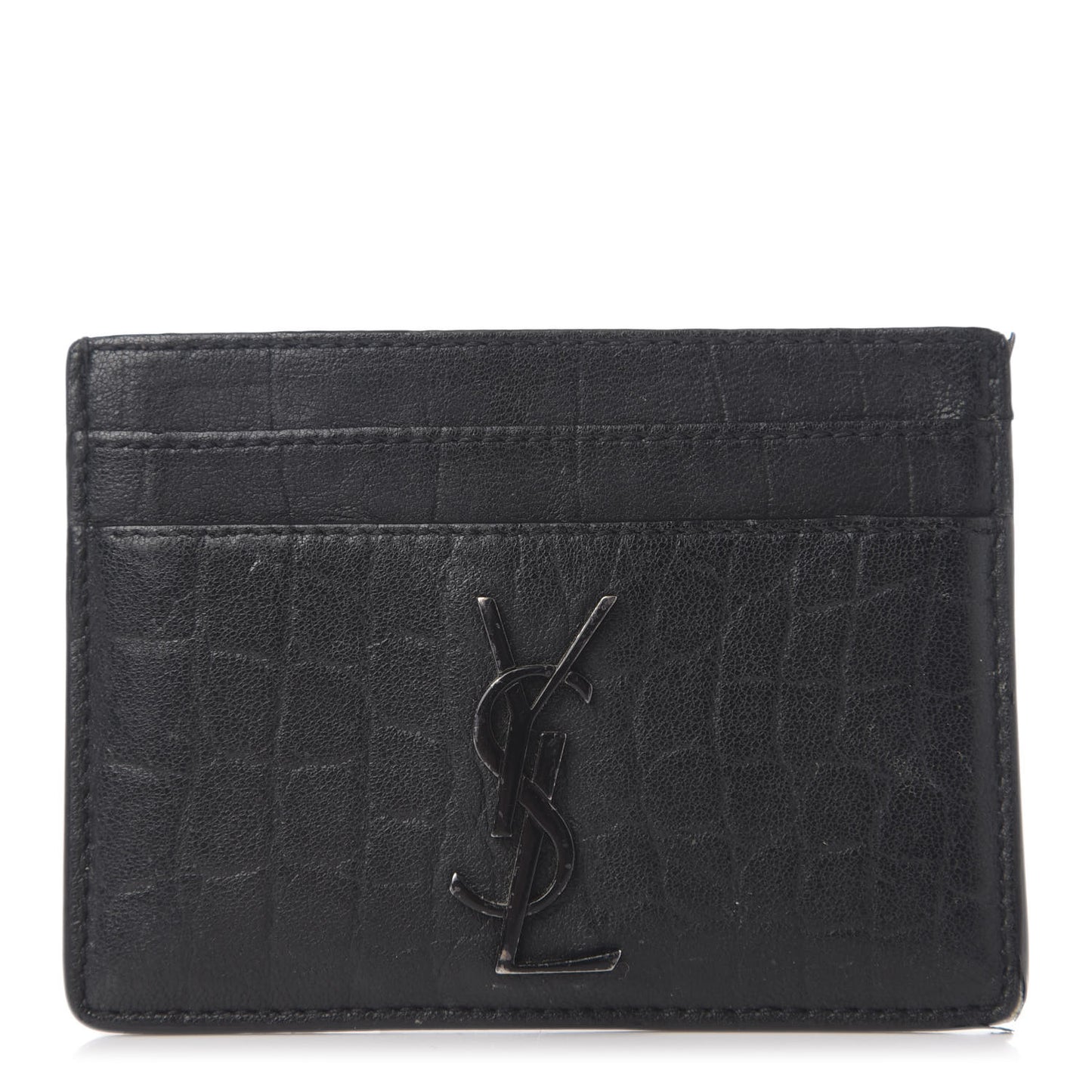 Calfskin Crocodile Embossed Monogram Credit Card Case Black