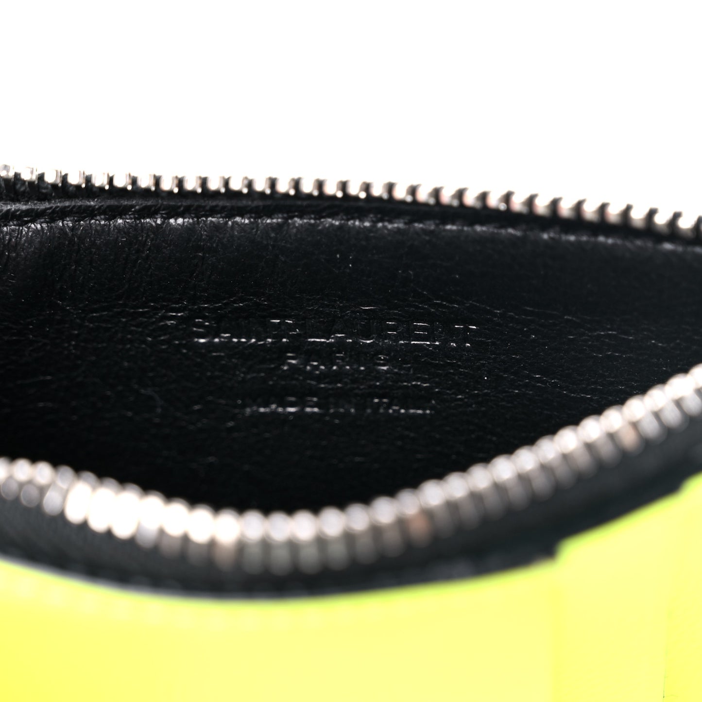 Patent Calfskin 5 Fragments Zip Card Case Neon Yellow