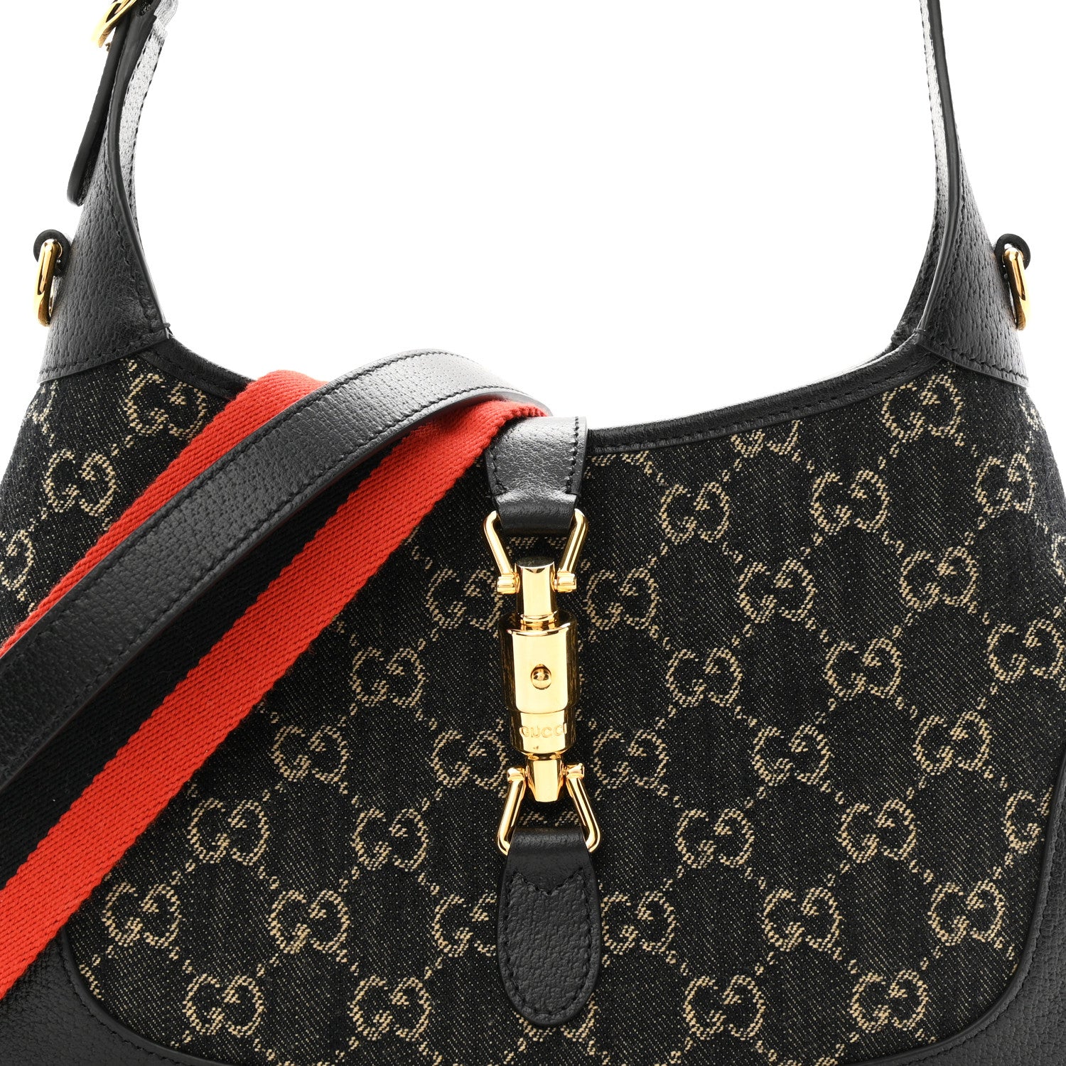 Gucci Jacquard Denim GG Monogram Small Jackie 1961 Hobo Black Ivory 8 of 10