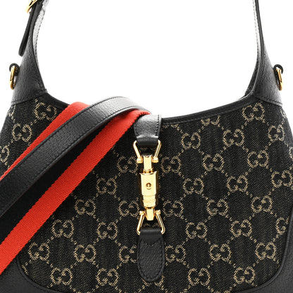 Gucci Jacquard Denim GG Monogram Small Jackie 1961 Hobo Black Ivory 8 of 10