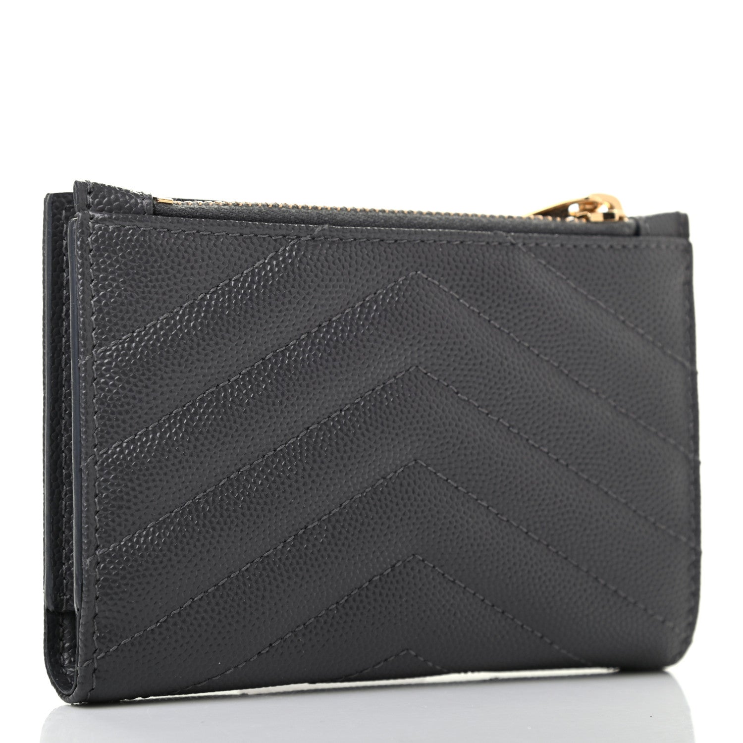 Saint Laurent Grain De Poudre Matelasse Chevron Monogram Zipped Two-Part Wallet Storm 3 of 9