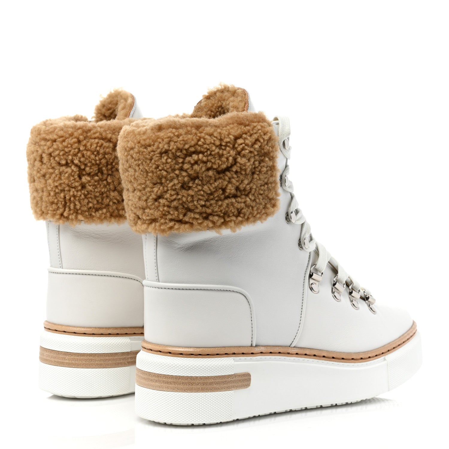 Hermes Calfskin Woolskin Womens Flocon Ankle Boots 37 White Naturel 5 of 7