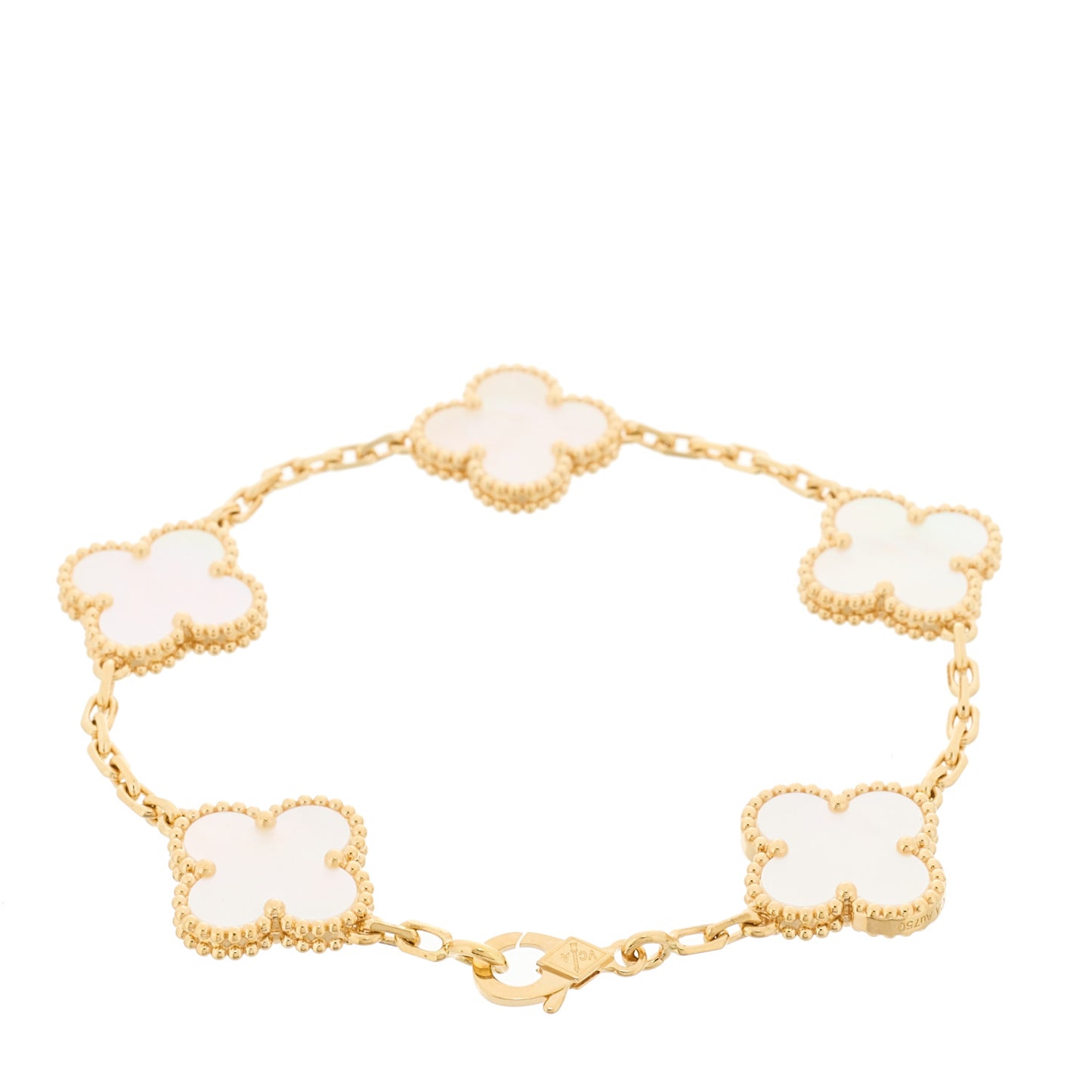 18K Yellow Gold Mother of Pearl 5 Motifs Vintage Alhambra Bracelet