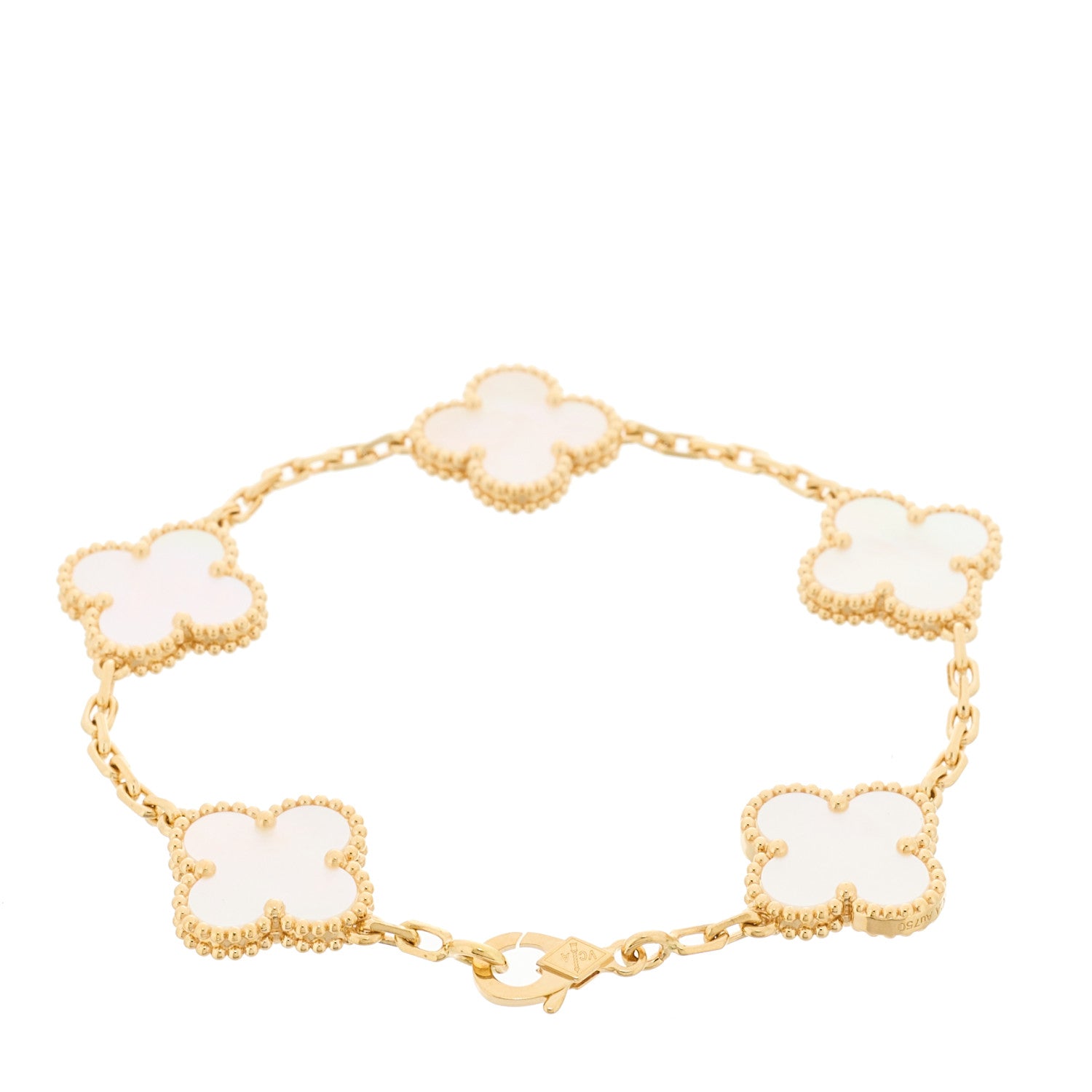 Van Cleef & Arpels 18K Yellow Gold Mother of Pearl 5 Motifs Vintage Alhambra Bracelet 2 of 5